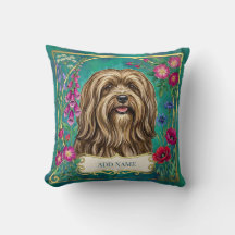 Personalized Red Golden Lhasa Apso Floral Cushion