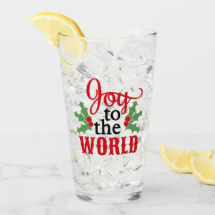 Personalized Red & Green "Joy to the World" Type Glass