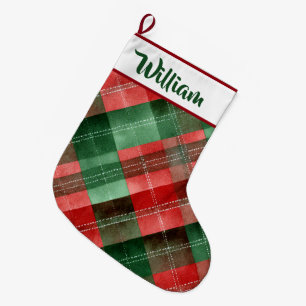 Personalized Red & Green Plaid Christmas Stocking 