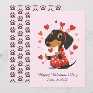 Personalized Red Hearts Dachshund Valentine's Day Holiday Card
