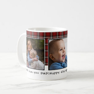 Personalized Red Plaid Christmas 3 Photo Coffee Mug