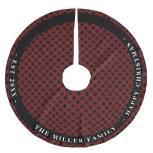 Personalized Red Plaid rustic monogrammed Brushed Polyester Tree Skirt