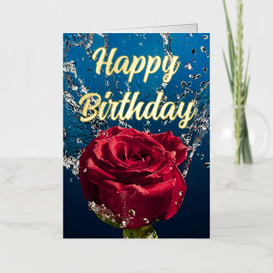 Personalized Red Rose Elegant Birthday Wish Foil Greeting Card