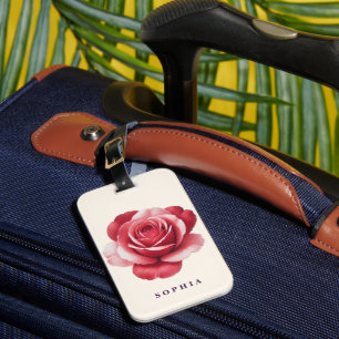Personalized Red Rose Luggage Tag Elegant Floral
