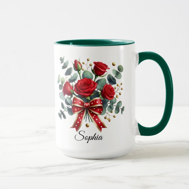 Personalized Red Rose Name Mug Elegant Gift (Right)