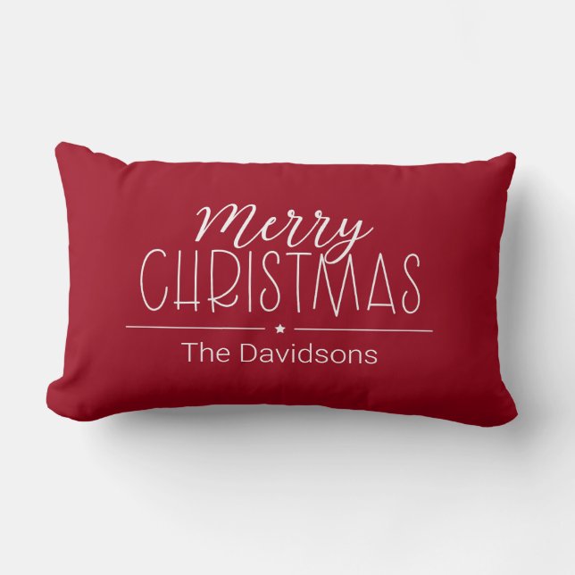 Personalized Red Script Typography Merry Christmas Lumbar Cushion (Front)