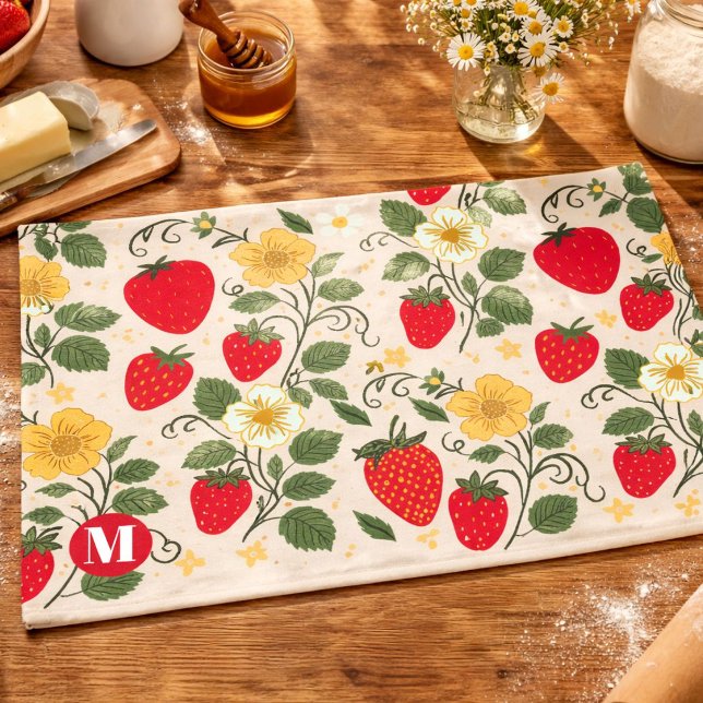 Personalized Red Strawberry Garden Fruit Tea Towel (Creator Uploaded)