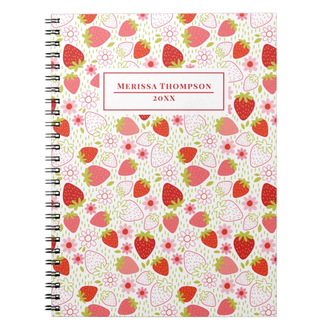 Personalized Red Strawberry Pattern Notebook (Front)