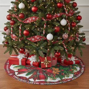Personalized Red Tartan Plaid Christmas Tree Skirt
