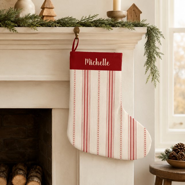 Personalized Red Ticking Stripe Stocking (Creator Uploaded)