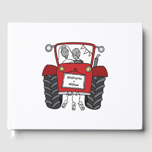 Personalized Red Tractor Country Farm Wedding Guest Book (Front)