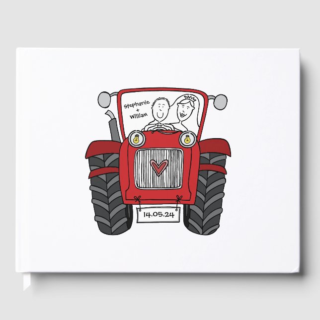 Personalized Red Tractor Country Farm Wedding Guest Book (Front)