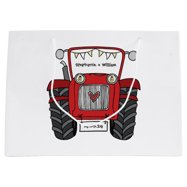 Personalized Red Tractor Country Wedding Gift Bag (Front)