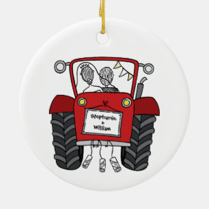 Personalized Red Tractor Country Wedding Gift Ceramic Ornament