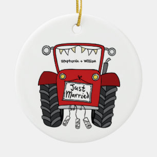 Personalized Red Tractor Country Wedding Gift Ceramic Ornament