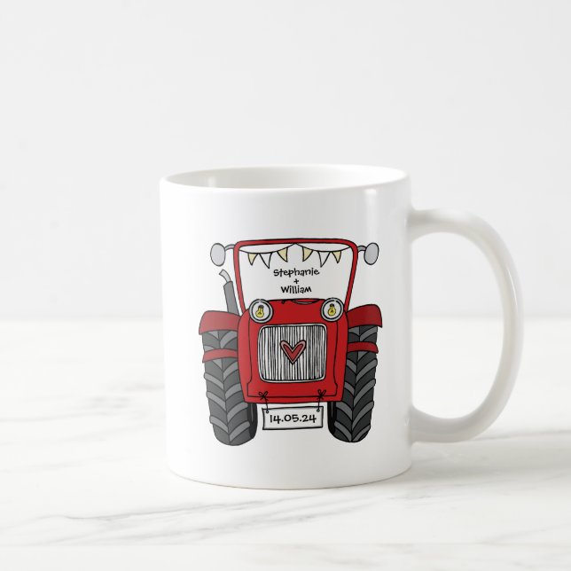 Personalized Red Tractor Country Wedding Gift Coffee Mug (Right)
