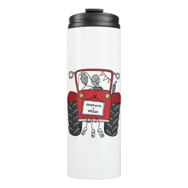 Personalized Red Tractor Country Wedding Gift Thermal Tumbler (Front)