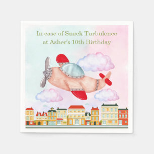 Personalized Red Watercolor Vintage Airplane Napkin