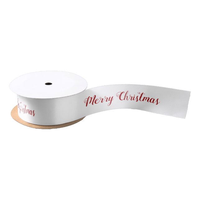 Personalized Red White Merry Christmas Script  Satin Ribbon (Spool)