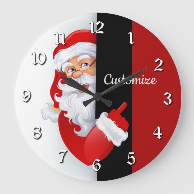 Personalized Red & White Santa Large Clock (Front)