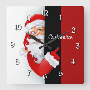 Personalized Red & White Santa Square Wall Clock