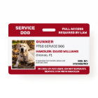 Personalized Red White Service Dog Photo ID Badge
