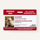 Personalized Red White Service Dog Photo ID Badge