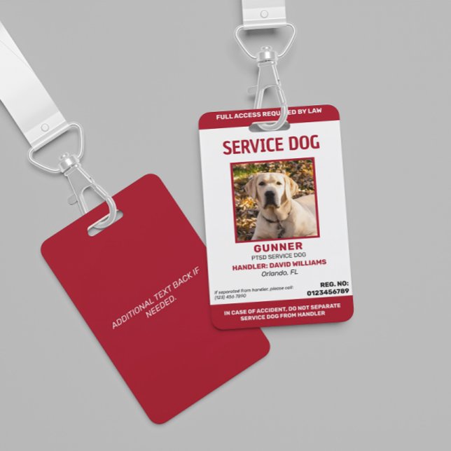 Personalized Red White Service Dog Photo ID Badge (Creator Uploaded)