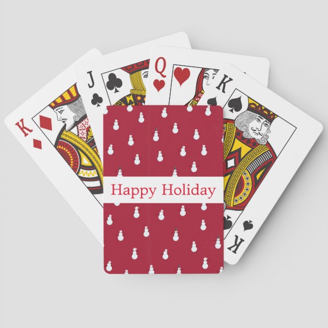 Personalized Red White Snowman Happy Holiday Playing Cards (Back)