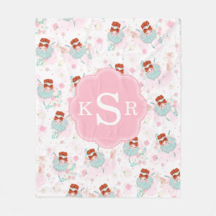 Personalized Redhead Ballerina Pink Floral Fleece Blanket