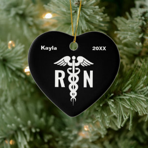 Personalized Registered Nurse Caduceus Heart Ceramic Ornament
