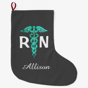 Personalized Registered Nurse RN Caduceus Medical Large Christmas Stocking