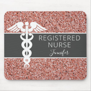 Personalized Registered Nurse Rose Gold Glitter Mouse Pad