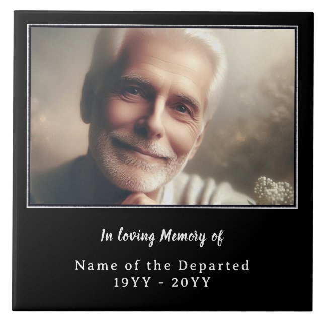 Personalized Remembrance Keepsake Photo Name Dates Ceramic Tile (Front)