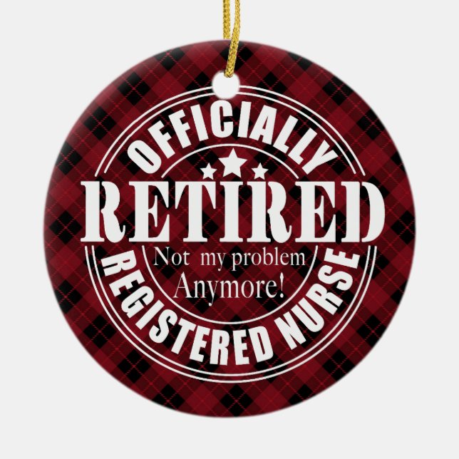 Personalized Retirement Plaid Christmas Ceramic Ornament (Front)