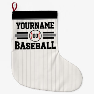 Personalized Retro Baseball Player NAME Team Large Christmas Stocking