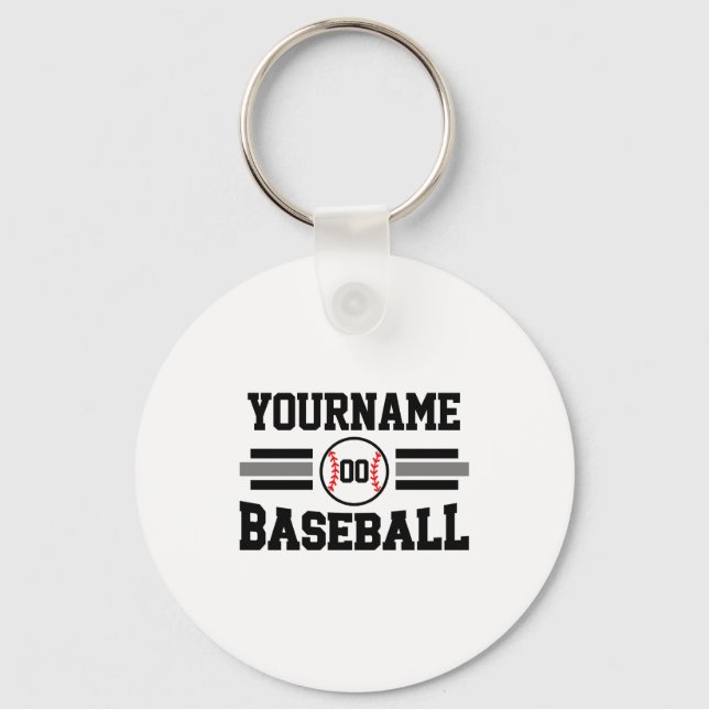 Personalized Retro Baseball Player Name Team T Shi Key Ring (Front)
