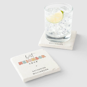 Personalized Retro Best Neighbor Ever Cute Stone Coaster