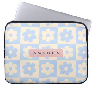 Personalized Retro Blue Daisy Pastel Flower Laptop Sleeve