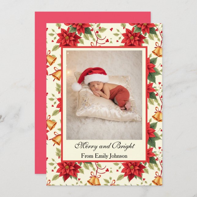 Personalized Retro Christmas Floral Stationery  Holiday Card (Front/Back)