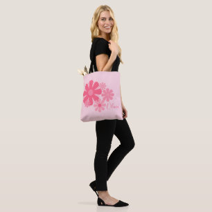 Personalized Retro Cute Pink Flowers Tote Bag