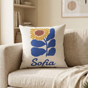 Personalized Retro Floral Daisy Custom Name Gift Cushion