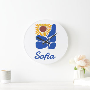 Personalized Retro Floral Daisy Custom Name Gift Large Clock