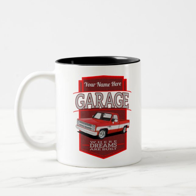 personalized retro garage c10 Two-Tone coffee mug (Left)