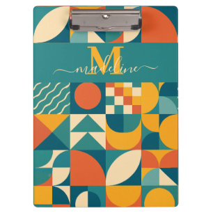 Personalized Retro Geometric Colorful  Clipboard