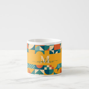 Personalized Retro Geometric Colorful  Espresso Cup