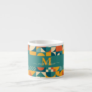 Personalized Retro Geometric Colorful  Espresso Cup