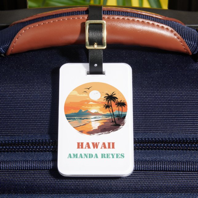 Personalized Retro Hawaii Luggage Tag (Front Insitu 2)