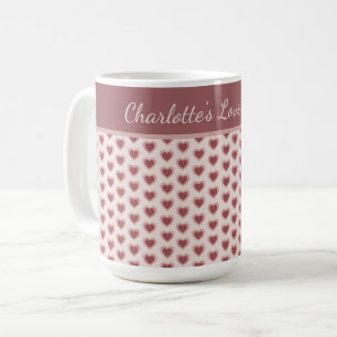 Personalized Retro Hearts Pink Burgundy Coffee Mug