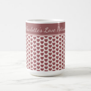 Personalized Retro Hearts Pink Burgundy Coffee Mug